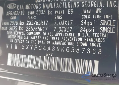 2019 Kia Sorento 2.4L L from USA, damaged, VIN 5XYPG4A39KG587368